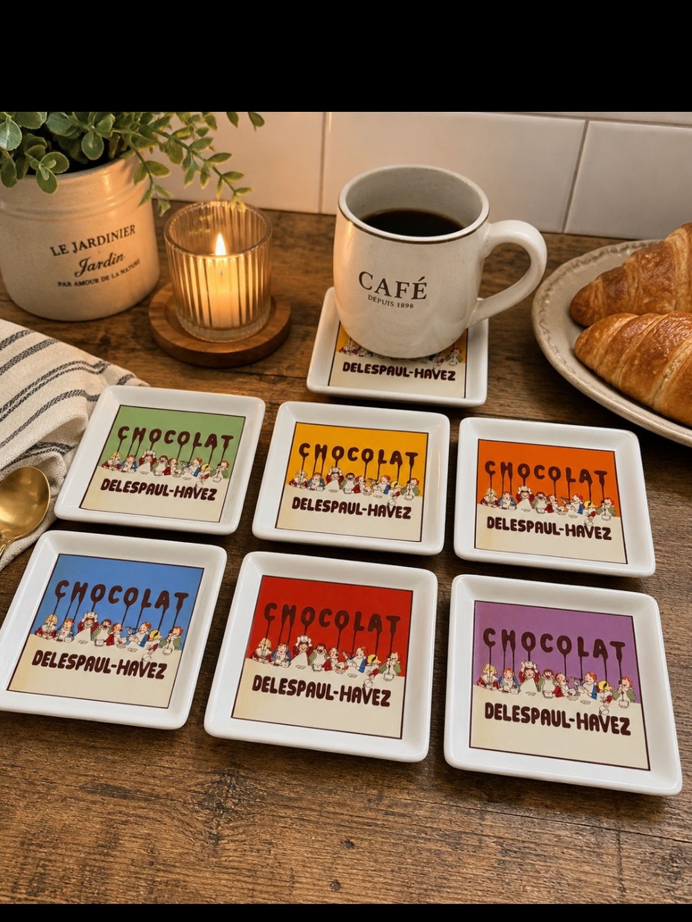 6 Pottery Barn Chocolate Theme Coasters | 2002| Never Used | French Decor